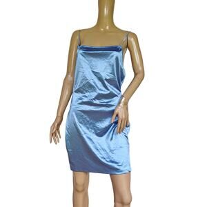 H&M Divided Blue Satin Slip Dress NWT Backless Strappy Mini Party Dress L